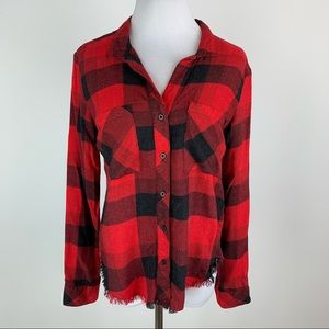Cloth & Stone Red Plaid Rae Hem Button Down Top XS